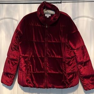 Old navy cranberry velour puffer jacket